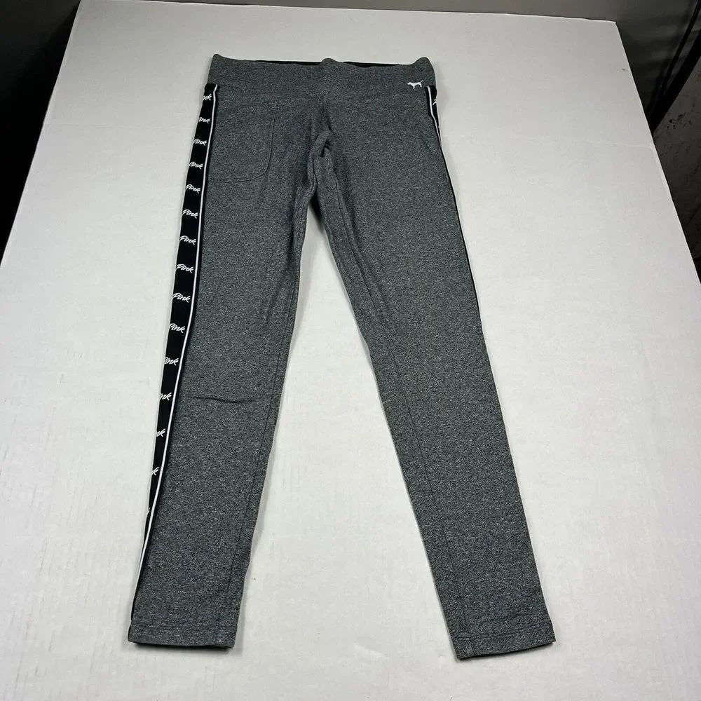 Victorias Secret PINK YOGA Knit Leggings Gray Pull On Stretch Pilates Size SMALL
